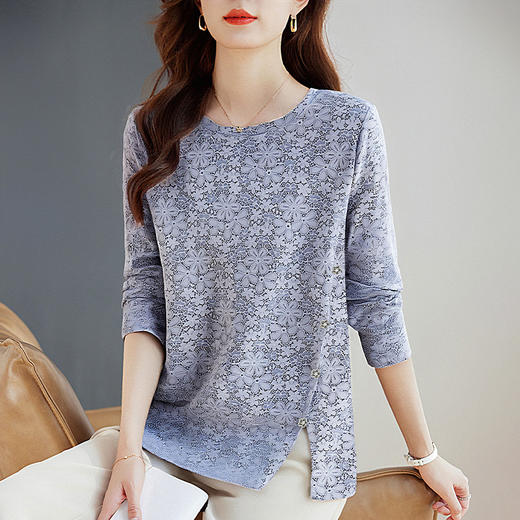 长袖蕾丝小衫女秋季新款大码女装胖mm宽松显瘦上衣气质洋气打底衫 商品图2