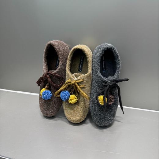 复古圆头羊绒毛球勃肯鞋！2025女加绒平底软底系带懒人鞋豆豆鞋单鞋女鞋！ 商品图6