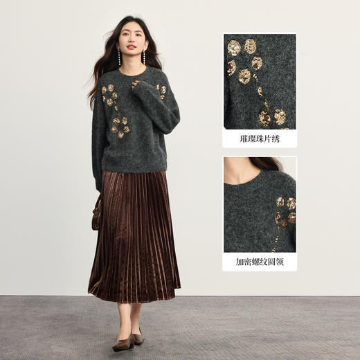 【11/5新品】熙世界鎏金亮片圆领毛衣女2025秋冬新款宽松慵懒高级感长袖针织衫 商品图2