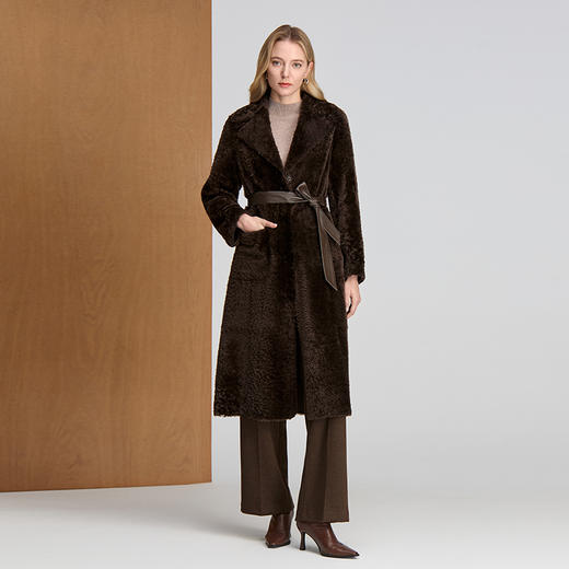 EITIE爱特爱加宽西装领大贴袋廓形长款皮草款式简洁百搭长款冬季保暖皮衣8493108 商品图1