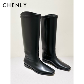 尘衣｜25F/W 极简小方头油蜡小牛皮高筒长靴