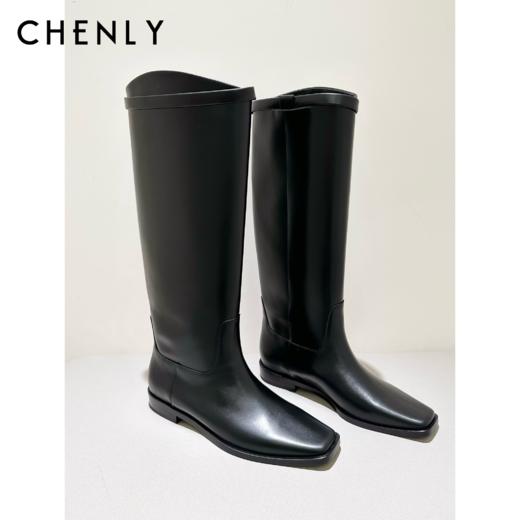 尘衣｜25F/W 极简小方头油蜡小牛皮高筒长靴 商品图0