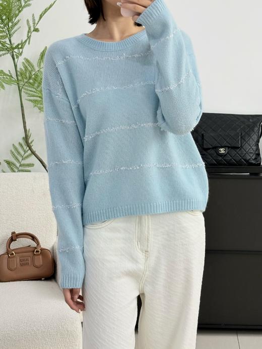 会员福利【山羊绒+羊驼毛】拉夏贝尔/La Chapelle韩系甜美~绵羊毛慵懒条纹宽松圆领针织毛衣 商品图9