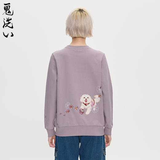 ONIARAI/鬼洗25秋冬泥棒蓝女款来福犬刺绣花布拼接卫衣 25NOB55 商品图0