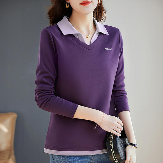 假两件长袖t恤女士2026新款秋季大码女装时尚洋气polo衫上衣外穿 商品图3
