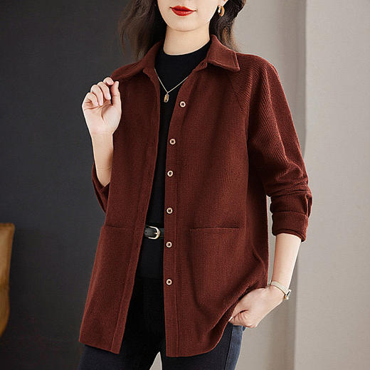 大码长袖衬衫女秋冬季2026新款高级感衬衣灯芯绒外套上衣减龄洋气 商品图3