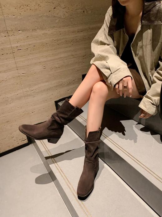 YiLuoShan复古方头粗跟堆堆靴 | 明星同款，随意堆堆的松弛感，小个子姐妹放心冲 商品图5