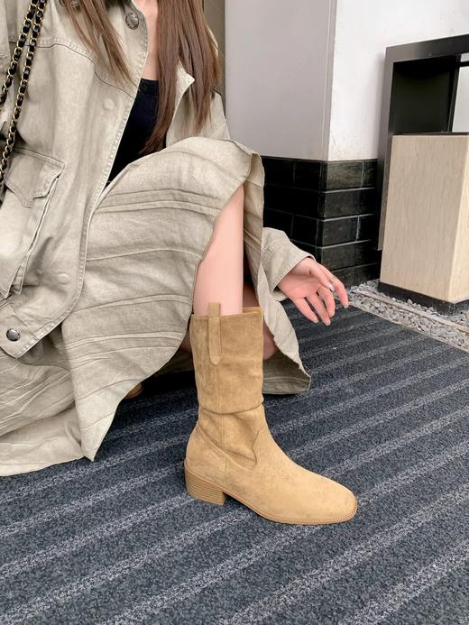 YiLuoShan复古方头粗跟堆堆靴 | 明星同款，随意堆堆的松弛感，小个子姐妹放心冲 商品图0