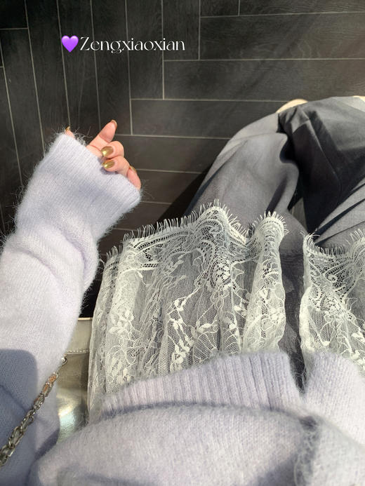 【169元任选2件】现货！紫色露肩下摆蕾丝边毛衣 商品图12