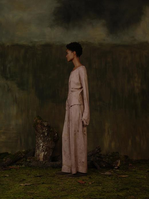 Mutedance 25AW 烟粉色真丝提花系带上衣 商品图1