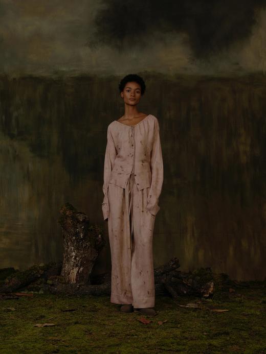 Mutedance 25AW 烟粉色真丝提花系带上衣 商品图0