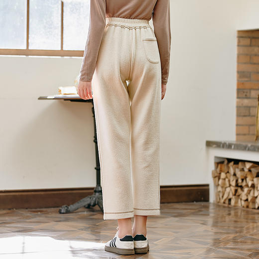 Famecoco范可儿直筒松紧腰保暖休闲裤小众撞色秋冬显瘦九分裤F225GA019 商品图2