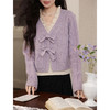 鹿向南「柔紫绞花」假两件紫色蝴蝶结毛衣女秋冬新款法式慵懒上衣 商品缩略图3