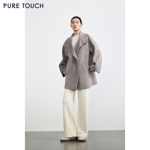商场同款PURE TOUCH女装25冬立领毛呢大衣单排扣丝绒毛混纺短外套 商品图1