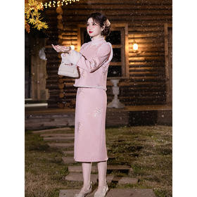 加绒改良女新中式日常可穿，马甲套装过年拜年服唐装旗袍LSB3278