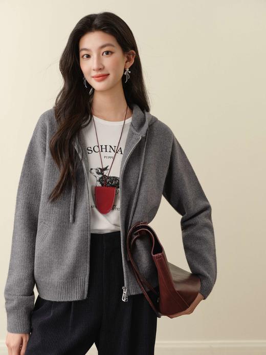 【严选】诗凡黎双拉链韩系慵懒连帽针织开衫7G9433081-4 商品图0