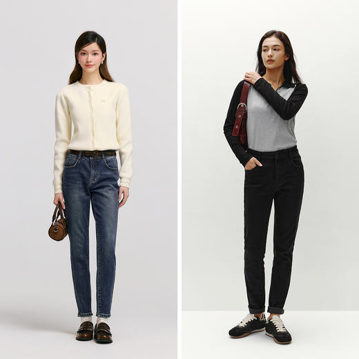 森柔|森马牛仔裤女冬季修身抓毛小脚裤显瘦舒适韩版休闲潮流长裤 商品图4