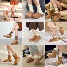 SACHA 女士皮毛一体加厚保暖雪地靴防滑厚底增高显瘦短靴加毛豆豆鞋