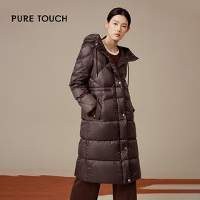 pure touch女士中长款羽绒服白鸭绒保暖果棕色修身百搭冬季外套新
