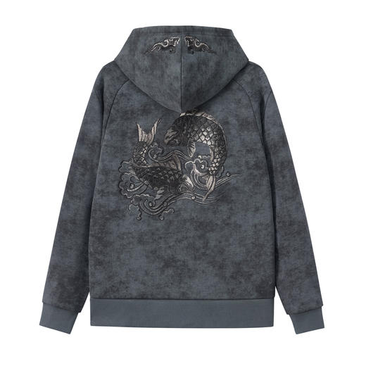 ONIARAI/鬼洗25秋冬泥棒蓝敦煌双鱼刺绣连帽卫衣男士 25NOB54 商品图4