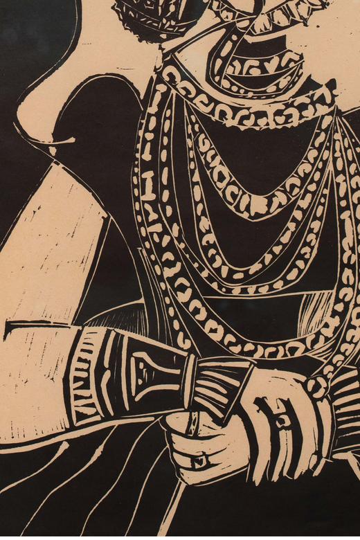独角鹿西洋古董 1958年西班牙艺术画家创作出品限量麻胶版画《年轻女子肖像·追随克拉纳赫》 商品图4