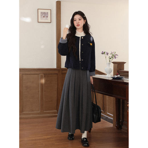 鹿向南「冬日恋岛」小个子藏蓝色短外套女秋冬高级小香风开衫上衣 商品图1