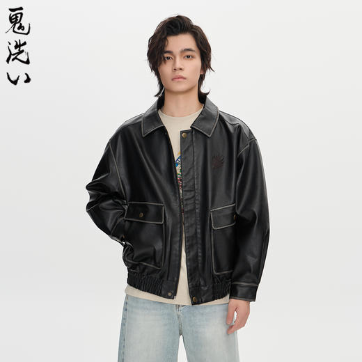 ONIARAI/鬼洗25秋冬新品复古阔型擦色皮夹克男式休闲外套 B340246 商品图1