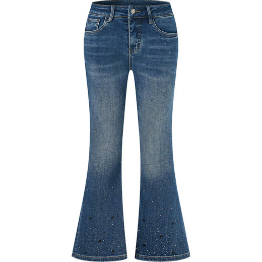 「高货wl」全新升级【铂金会员257/天猫349/差价92】(04109)洛诗琳重工烫钻亮片加绒牛仔裤2025秋冬高腰显瘦微喇裤 商品图2