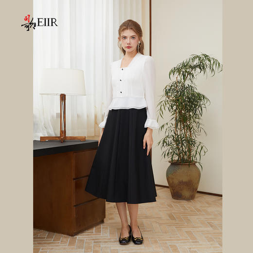 司歌假两件长袖黑白拼连衣裙A921239X 商品图1