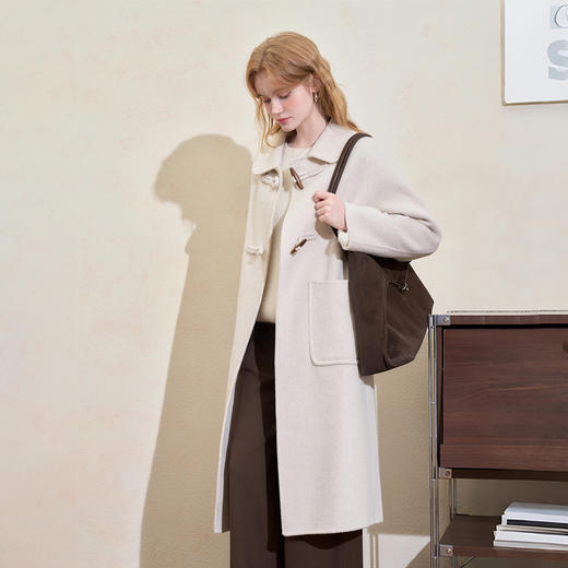 西遇韩系牛角扣呢子大衣女冬季新款高级感显瘦中长款毛呢外套H0055306 商品图4