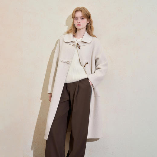 西遇韩系牛角扣呢子大衣女冬季新款高级感显瘦中长款毛呢外套H0055306 商品图2