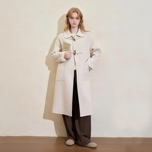 西遇韩系牛角扣呢子大衣女冬季新款高级感显瘦中长款毛呢外套H0055306 商品图1