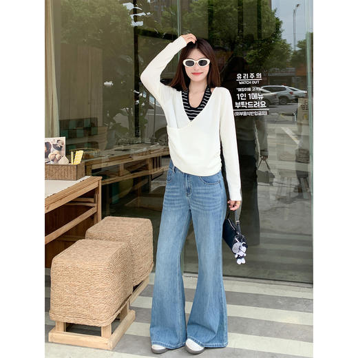 【149元任选2件】现货！黑白条纹露肩长袖针织衫 商品图4