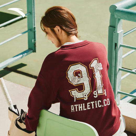 安踏落肩运动卫衣女冬季新款宽松圆领加绒休闲长袖上衣162548704N 商品图1