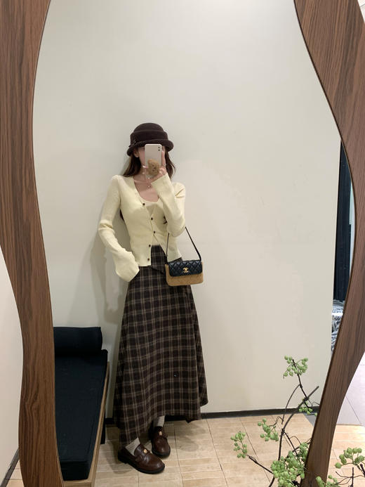 Read Nameless /嫩黄色针织开衫2件套+可可饼干格子裙 2025/11/6 商品图6