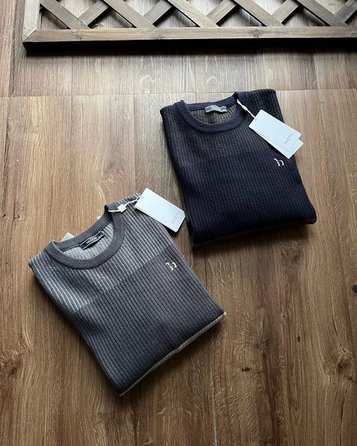 Hazzys哈吉斯秋季长袖圆领套头条纹撞色上衣保暖休闲通勤针织衫潮 商品图0