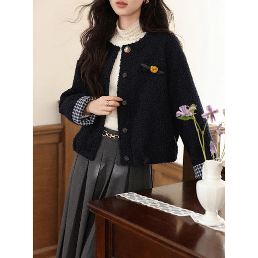 鹿向南「冬日恋岛」小个子藏蓝色短外套女秋冬高级小香风开衫上衣 商品图2