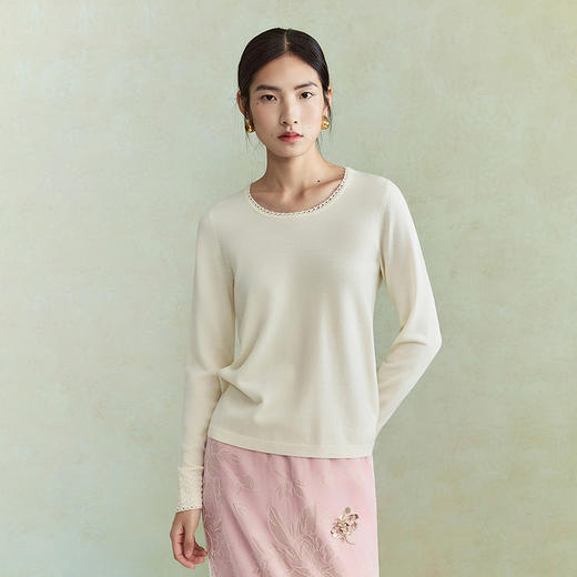 【林栖设计小店】毛织上衣钉珠镂空花边肌理优雅百搭2026早春新款针织衫女1961047 商品图1