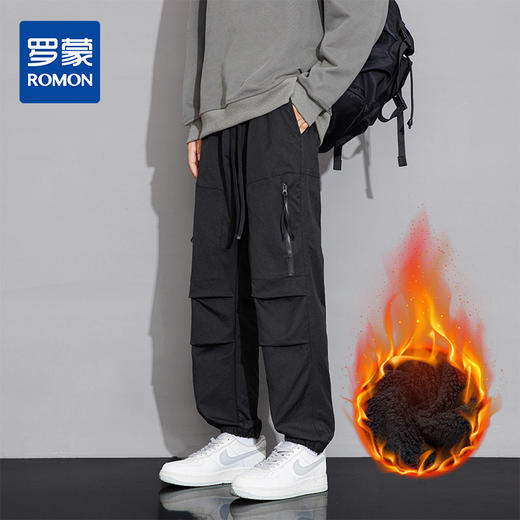 【加绒保暖】罗蒙秋冬款加绒工装休闲裤男士宽松时尚百搭侧边大口袋设计方便时尚通勤休闲长裤子 商品图0