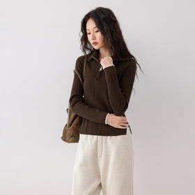 COCO ZONE 冬季新款半拉链立领撞色边设计针织衫CC1D2861