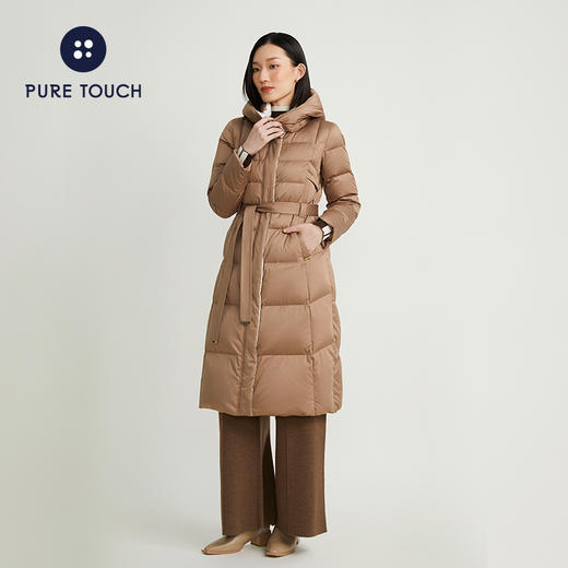 pure touch冬季女士羽绒服连帽长款外套白鸭绒修身时尚加厚上衣新 商品图2