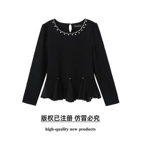 奢姿大码女装2025秋季减龄钉珠设计感T恤胖妹妹时尚简约拼接上衣9953253809