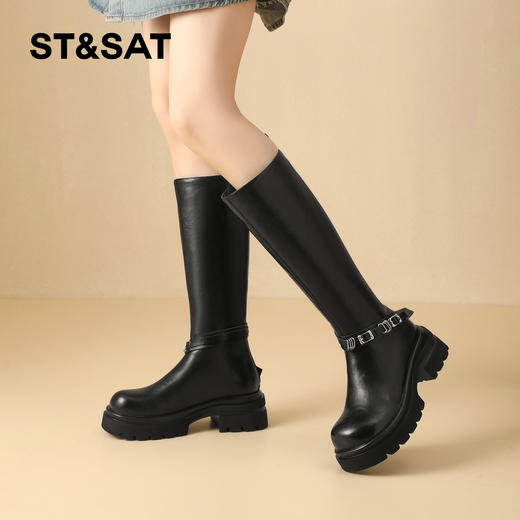星期六都市甜酷百搭厚底长筒骑士靴SSD4117T3F 商品图0