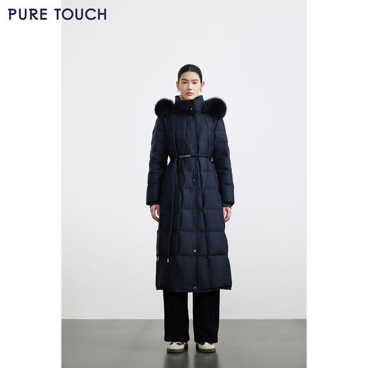 商场同款PURE TOUCH女装25冬新款连帽白鹅绒羽绒服长款系带鹅绒服 商品图2