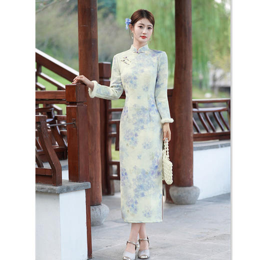 时尚改良年轻少女款，加绒长袖旗袍GX-282255 商品图0