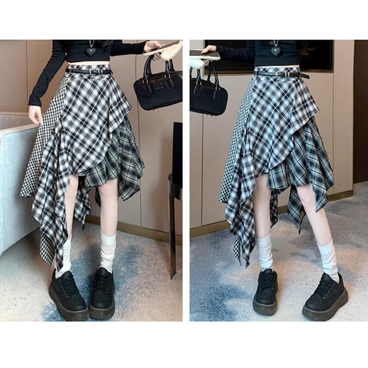 裁缝学苑AQ564设计感小众拼接格子半身裙纸样女装不规则中长款半裙样板 商品图1