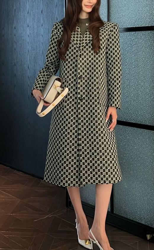 女款毛呢提花长款大衣he012 商品图3