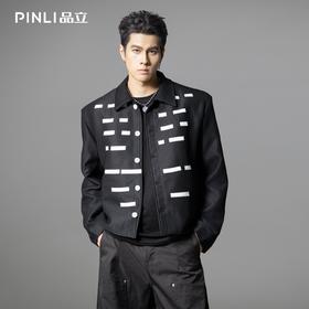 PINLI品立2025秋冬新款撞色垫肩休闲夹克男潮牌翻领短款西服外套GD253104157