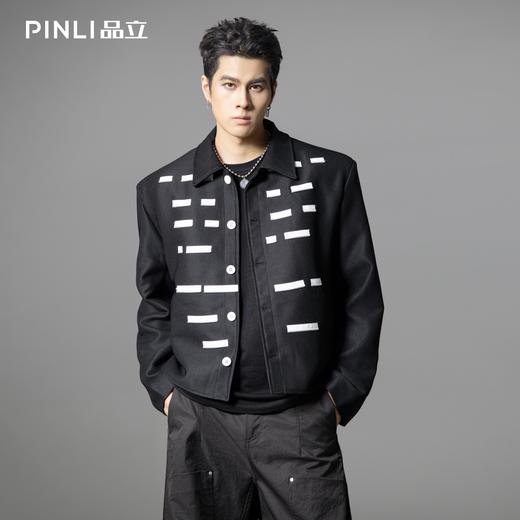 PINLI品立2025秋冬新款撞色垫肩休闲夹克男潮牌翻领短款西服外套GD253104157 商品图0