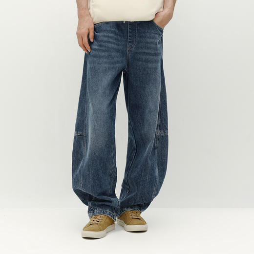 商场同款|森马牛仔裤男冬季宽松弧形弯刀裤2025新款怀旧复古长裤 商品图2